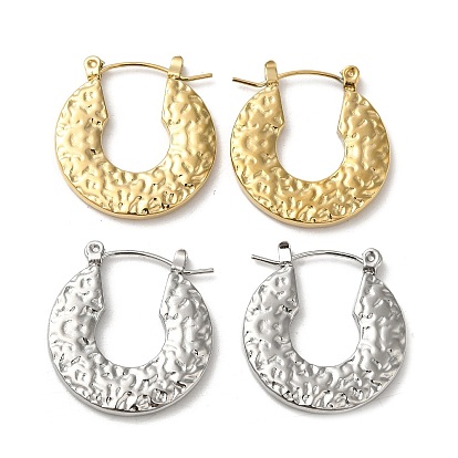 304 Stainless Steel Hoop Earrings for Women, Textured Donut