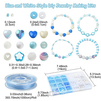 DIY Bracetet Making Kit, Including Polymer Clay Disc & Glass Pearl & Seed & Acrylic Beads, Heart & Flower
