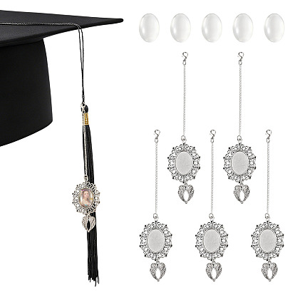 10 Décorations de pendentifs cabochons en alliage (pièces), avec fermoirs en forme de pince de homard et cabochons en verre transparent, ovale à bord tourbillonnant et aile