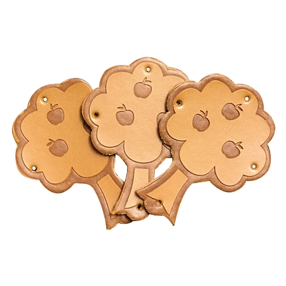 Этикетка из искусственной кожи в виде яблони, для изготовления пакетов