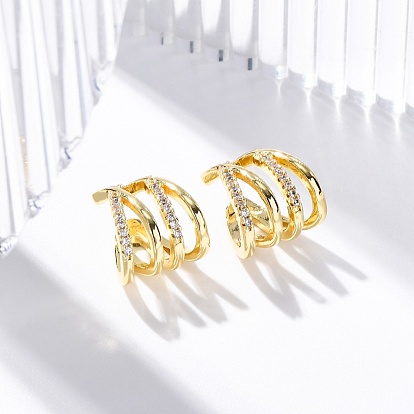 Серьги-манжеты из латуни с микропаве из прозрачного кубического циркония, без свинца и без кадмия, многослойный