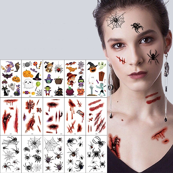 Съемная временная тату-наклейка на тему Хэллоуина, Страшное лицо тела/мультфильм/татуировки паука для мужчин женщин косплей вечерние украшения поставки