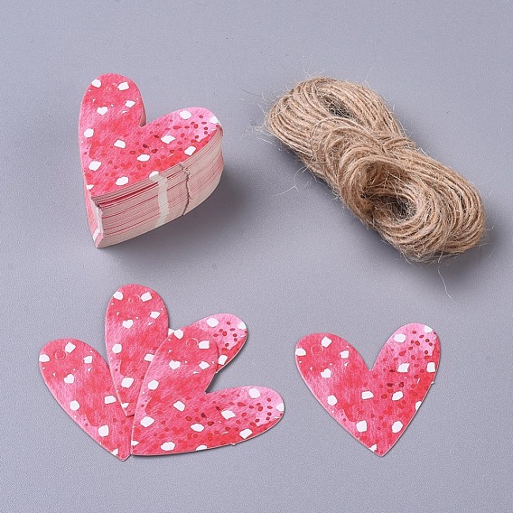 Paper Gift Tags, Hange Tags, For Arts and Crafts, with Jute Twine, for Wedding, Valentine's Day, Heart