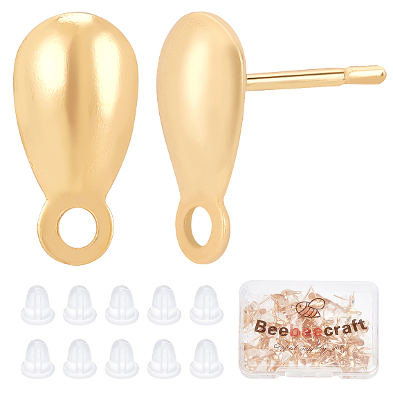 100 шт 304 детали серьги-гвоздики из нержавеющей стали, с горизонтальной петлей, слеза, с 100 пластиковыми ушными гайками