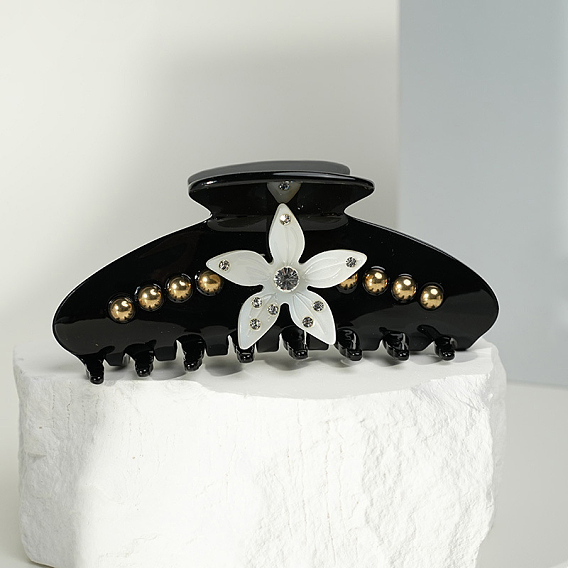 Заколки-клочья из ацетата целлюлозы со стразами, цветок