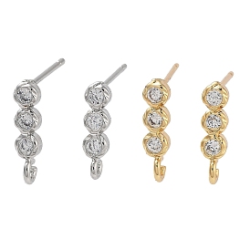 Brass Micro Pave Cubic Zirconia Studs Earring Findings, Long-Lasting Plated, Lead Free & Cadmium Free, Round