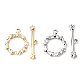 Brass Pave Clear Cubic Zirconia Toggle Clasps, Star