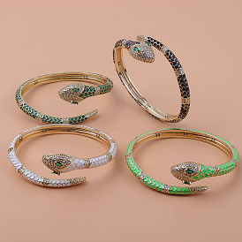 Luxury Copper Plated Snake Bracelet with Colorful Zircon Stones