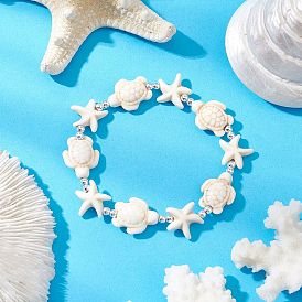 Браслеты из синтетического бирюзового бисера для мужчин и женщин, черепаха и морская звезда, с Гальваническим немагнитных синтетическими гематита бисера