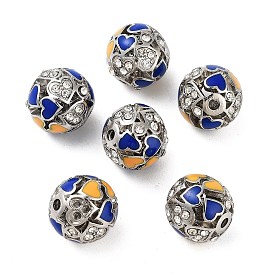 Platinum Plated Alloy Rhinestone Beads, with Enamel, Round with Heart