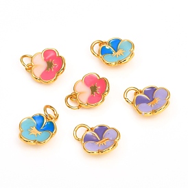  Brass Enamel Charms, Long-Lasting Plated, Flower, Real 18K Gold Plated