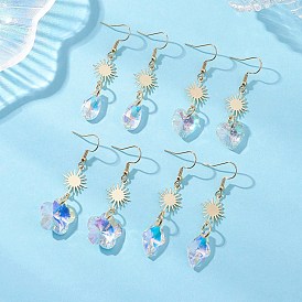 Стеклянные серьги-подвески в форме цветов, сердец, капель и ромбов, с фурнитурой для сережек из латуни и нержавеющей стали