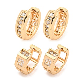 Brass Micro Pave Clear Cubic Zirconia Hoop Earrings, Ring