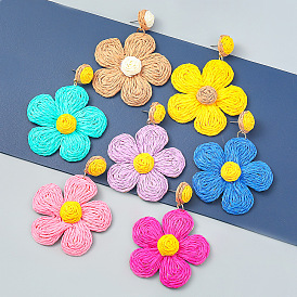 Summer Raffia Patchwork Flower Earrings - Elegant and Stylish Street Snap Supply