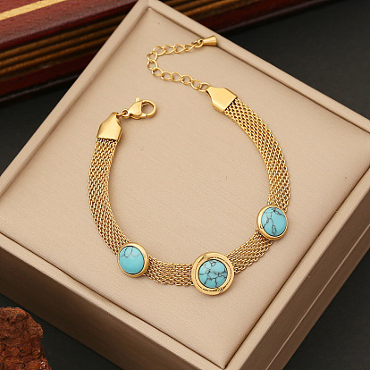 Stylish Stainless Steel Bracelet with Turquoise Eye and Butterfly Charm B370