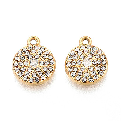 304 из нержавеющей стали амулеты горный хрусталь, плоские круглые прелести, вакуумное покрытие pvd