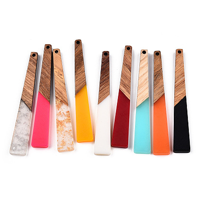 Opaque Resin & Walnut Wood Big Pendants, Trapezoid Charm