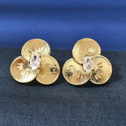 Женские серьги-гвоздики из латуни с прозрачным кубическим цирконием, клевер