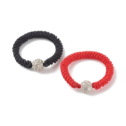 Braided Nylon Thread Finger Ring, with Brass Micro Pave Cubic Zirconia Beads