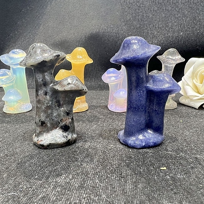 Natural & Synthetic Gemstone Mushroom Figurines, for Home Office Desktop Feng Shui Ornament