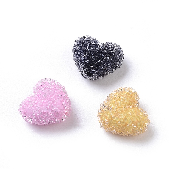 Resin Beads, with Crystal Rhinestone, Imitation Candy Food Style, Heart
