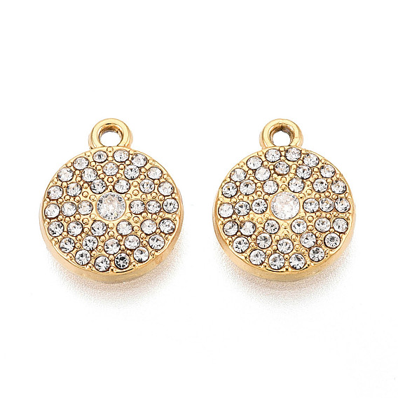 304 из нержавеющей стали амулеты горный хрусталь, плоские круглые прелести, вакуумное покрытие pvd