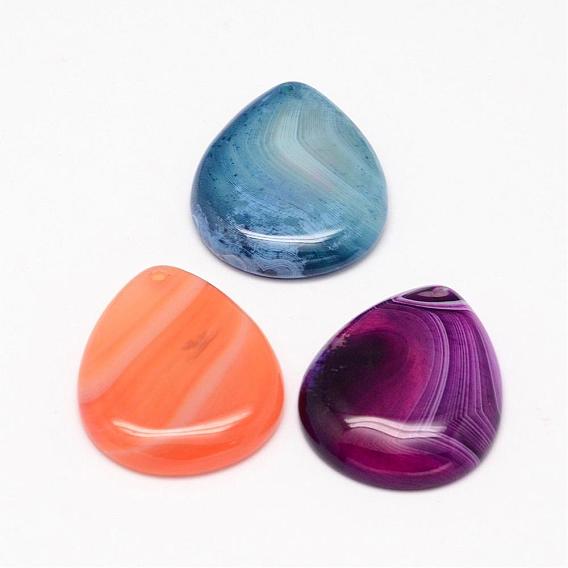Natural Agate Pendants, Drop, Dyed, 30x25x5~6mm, Hole: 1mm