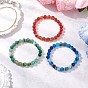 Natural Banded Agate Stretch Bracelets, with Rhinestone Spacer Beads