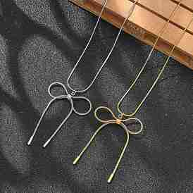 304 ожерелья из нержавеющей стали с подвеской-бантом и круглой цепочкой-змейкой для женщин