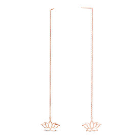 925 fil d'oreille en argent sterling, Pendants d'oreilles, avec des chaînes câblées, lotus