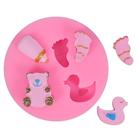 Food Grade Baby Footprint Duck Bottle DIY Silicone Fondant Molds, Resin Casting Molds, for Chocolate, Candy Making