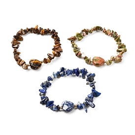 Bracelets extensibles en pierres naturelles à facettes, avec perles de laiton et fil de cristal élastique coréen, cœur