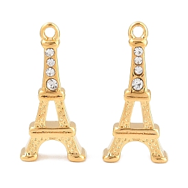 304 Stainless Steel & Crystal Rhinestone Pendants, Eiffel Tower Charms, Ion Plating(IP)