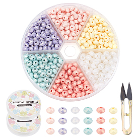 SUPERFINDINGS DIY Rubberized Faceted Rondelle Beads Bracelet Making Kit, Including Acrylic Beads, Elastic Thread, Scissors