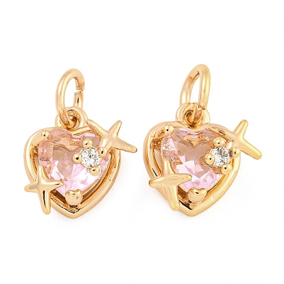 Покрытие стойки латунь микропаве прозрачные кубические циркониевые подвески, долговечный, без свинца и без кадмия, сердце со звездным шармом, с целью перехода в кольце, розовые