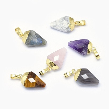 Mixed Gemstone Pendants, with Long-Lasting Plated Brass Findings, Faceted, Diamond
