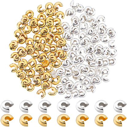 200шт. 2 цвета латунные обжимные бусины крышки, круглые