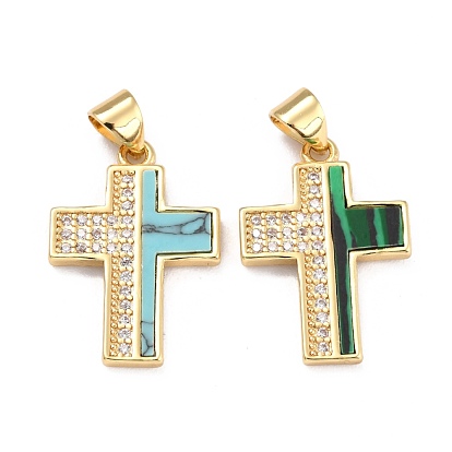 Настоящие 18 k позолоченные латунные подвески с микропаве и прозрачным кубическим цирконием, С камнями, крестик