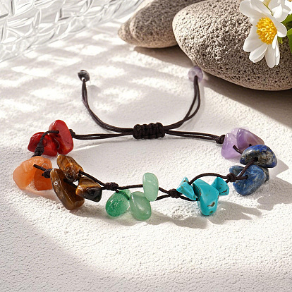 Adjustable 7 Chakra Gemstone Chip Braided Bead Bracelets for Women