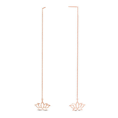 925 fil d'oreille en argent sterling, Pendants d'oreilles, avec des chaînes câblées, lotus