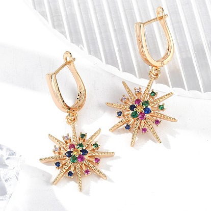Латунные микро проложить серьги обруча кубического циркония, стойки покрытие, долговечный, без свинца и без кадмия, звезда