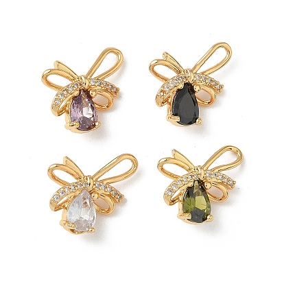 Латунные микро проложить кубического циркония подвески, бантом прелести, без никеля , реальный 18 k позолоченный