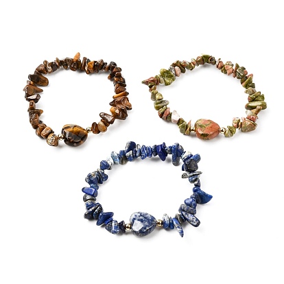 Bracelets extensibles en pierres naturelles à facettes, avec perles de laiton et fil de cristal élastique coréen, cœur