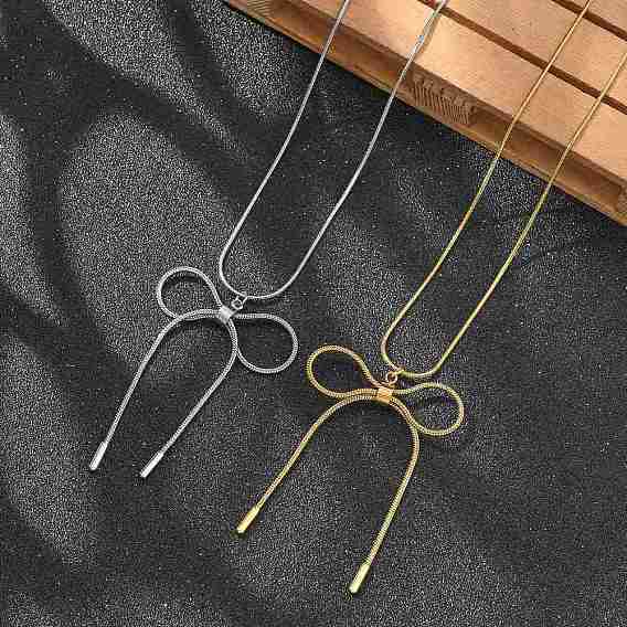 304 ожерелья из нержавеющей стали с подвеской-бантом и круглой цепочкой-змейкой для женщин
