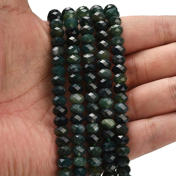 Природные моховой агат бисер нитей, граненые, рондель