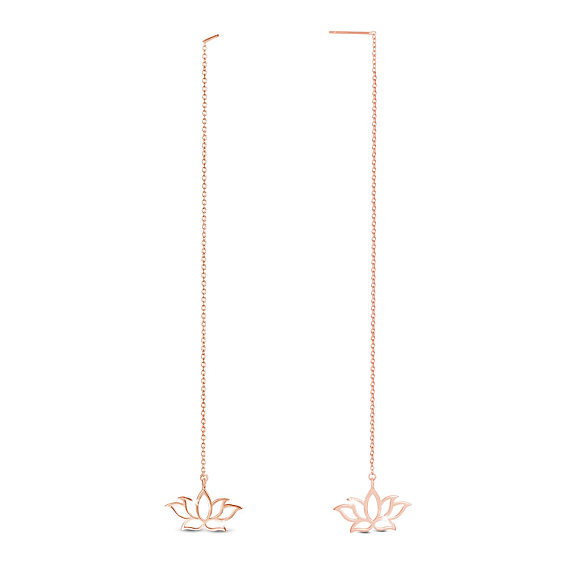 925 fil d'oreille en argent sterling, Pendants d'oreilles, avec des chaînes câblées, lotus
