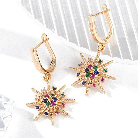 Латунные микро проложить серьги обруча кубического циркония, стойки покрытие, долговечный, без свинца и без кадмия, звезда