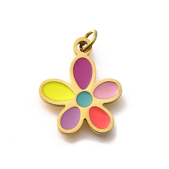 304 из нержавеющей стали шармы эмали, с целью перехода в кольце, цветочный шарм, реальный 18 k позолоченный, ионное покрытие (ip)