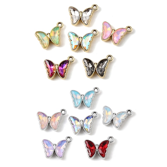 Colgantes de vidrio de aleación de chapado uv, encanto de mariposa, facetados, color mezclado