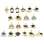 Graduation Season Brass Enamel Pendants, Long-Lasting Plated, Cadmium Free & Lead Free, Real 18K Gold Plated